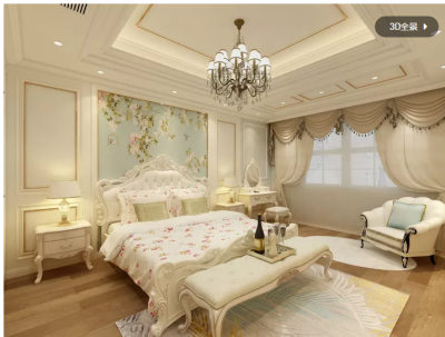   别墅_欧式_卧室_金属线_花鸟画