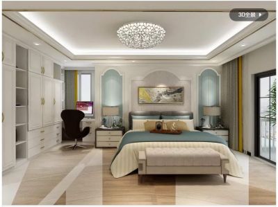   欧式_卧室_金属线_蓝色_弧形框