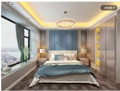   欧式_卧室_布纹_V缝_金属线_浅灰