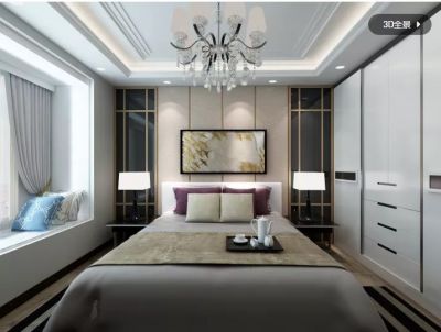   现代_卧室_金属线皮纹床头背景