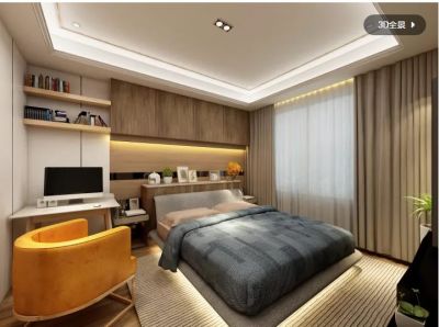   现代_卧室_木纹_金属线