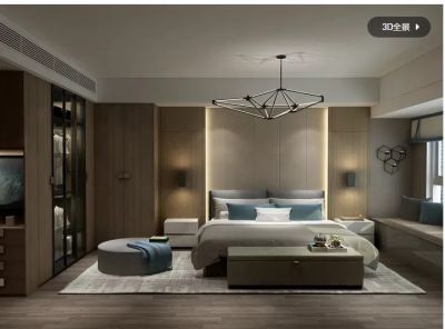   现代_卧室_木纹_布纹_灰色调