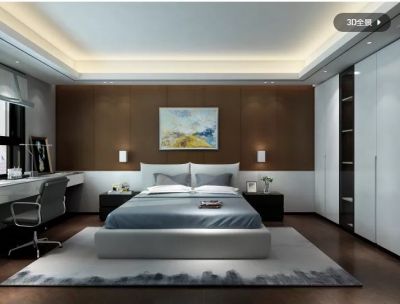   现代_卧室_金属线_咖啡床头背景墙