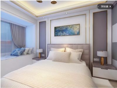   现代_卧室_金属线_白色调